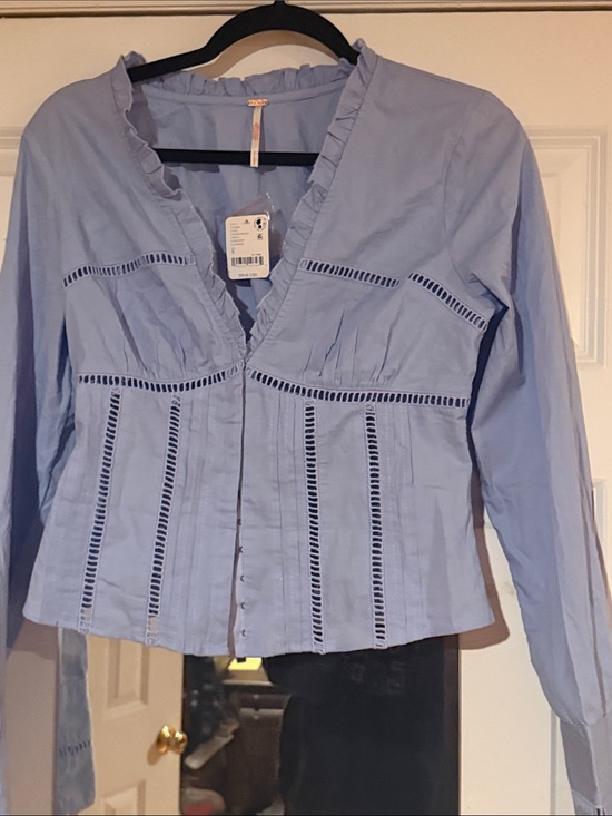 Free People Tops - Free People Light Blue Crochet Trim Peasant Blouse